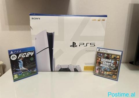 Ps5 Slim ne kuti me dy leva GTA 5 dhe Fc 24 I kompletuar