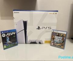 Ps5 Slim ne kuti me dy leva GTA 5 dhe Fc 24 I kompletuar