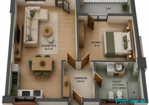 🏡 Shitet Apartament 1+1 në Kompleksin Mangalem (Godinë e Ve