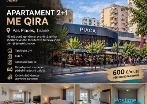 Apartament 2+1 ME POST PARKIMI me Qira | Pas Piacës, Tiranë - 1/3